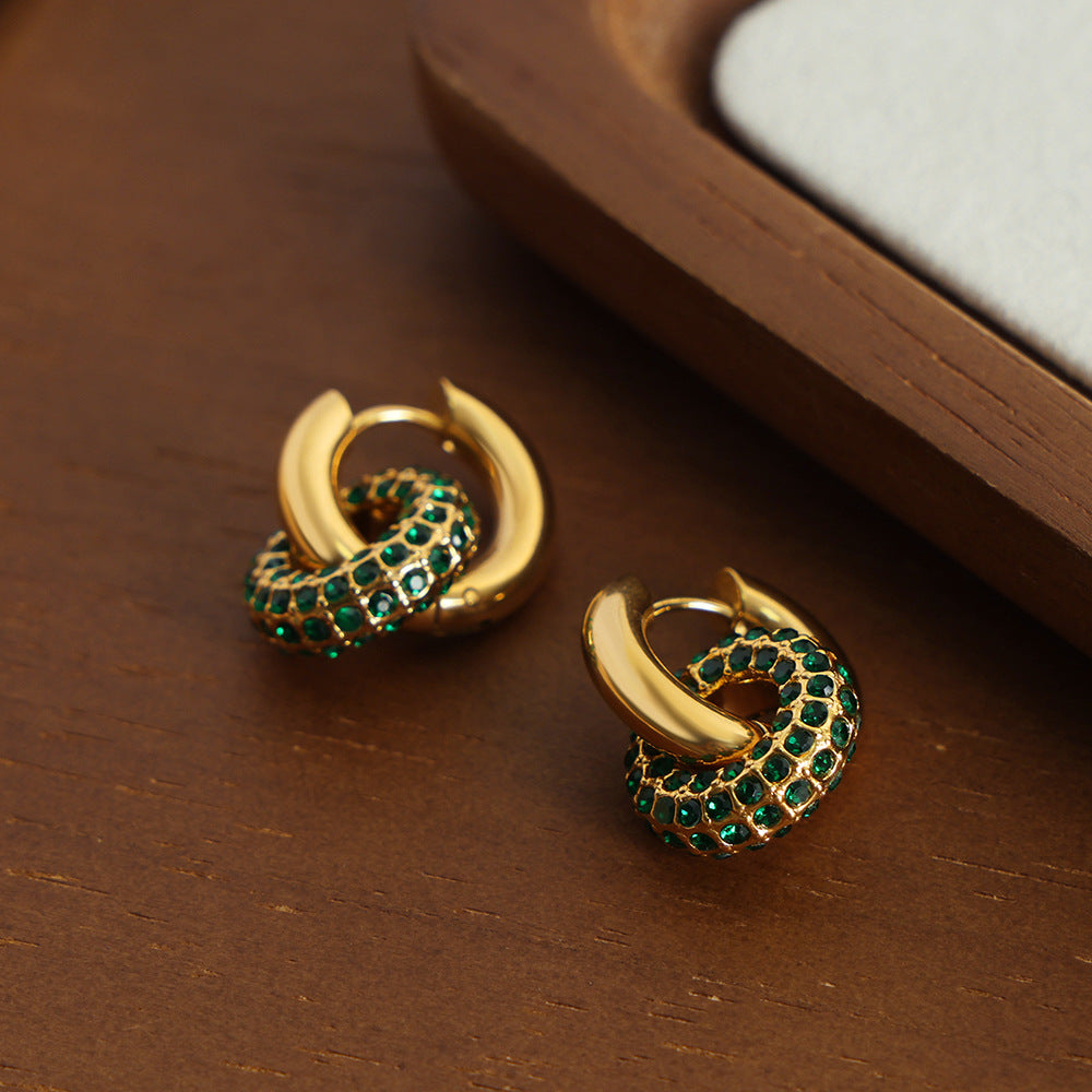 Vintage Round Crystal Earrings for Women – Gold Plated Titanium Steel Minimalist Fashion Jewelry