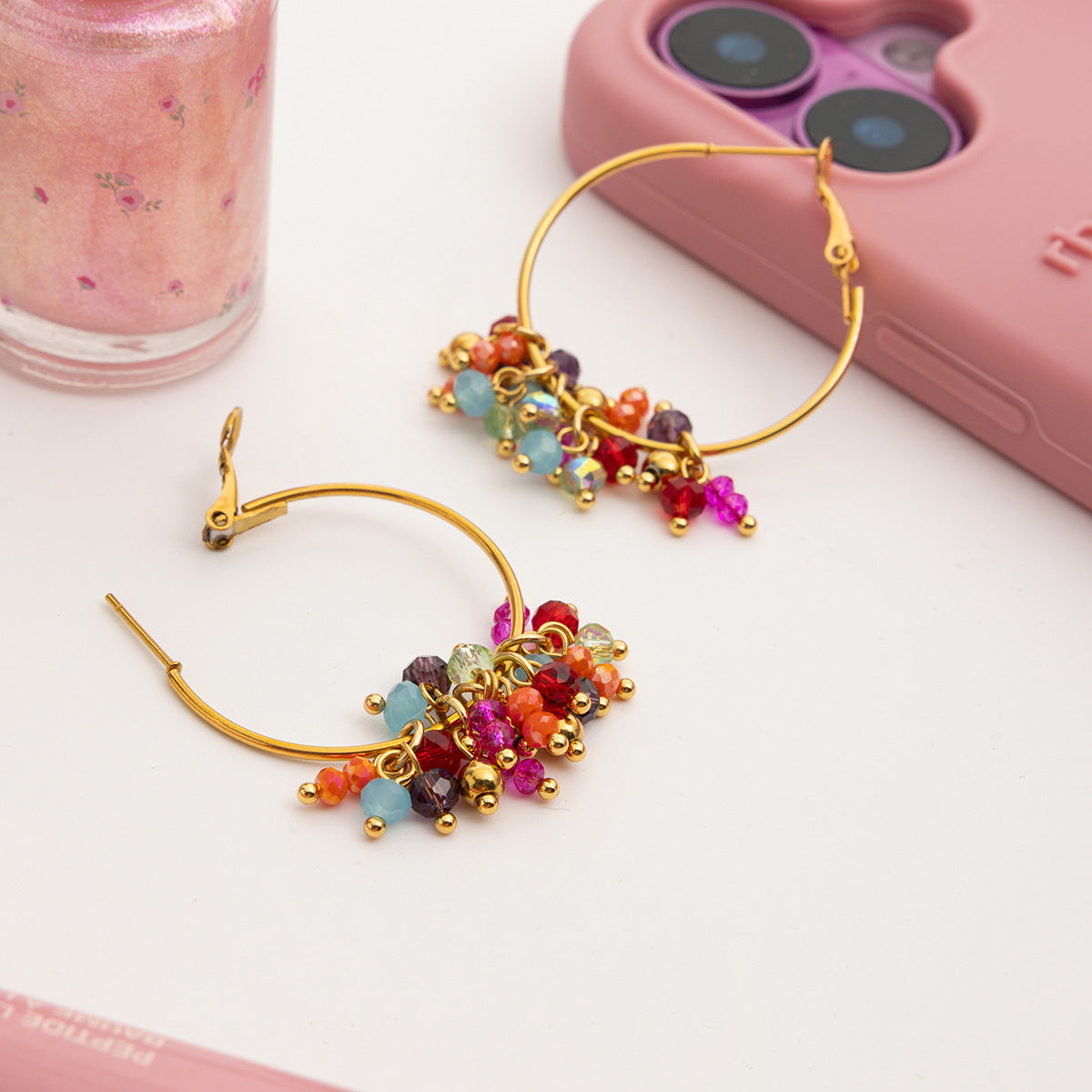 Boho Tassel Stone Hoop Earrings – Handmade Vintage Statement Earrings for Women