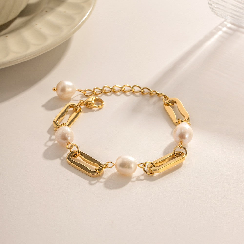 Elegant Pearl Bracelet – Minimalist Gold Plated Jewelry for Women