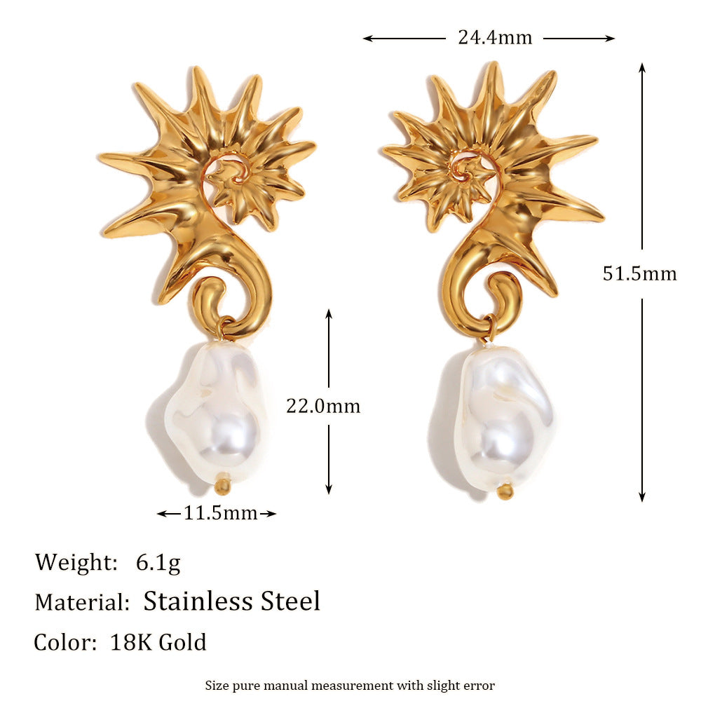 Seahorse Baroque Pearl Earrings – 18K Gold Plated Stainless Steel Ocean Statement Jewelry for Women