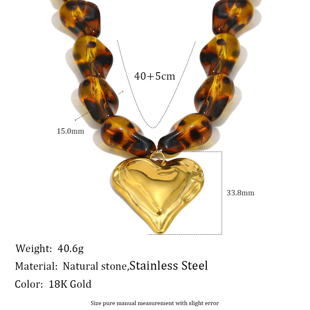 Minimalist Amber Heart Necklace – 18K Gold Plated Stainless Steel Acrylic Pendant Vacation Jewelry for Women