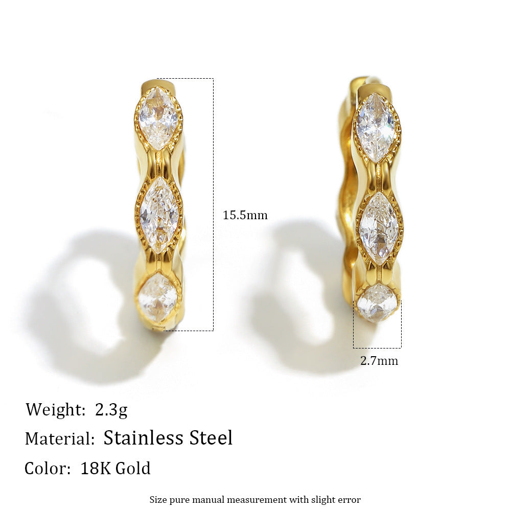 Mini Marquise CZ Hoop Earrings – 18K Gold Plated Stainless Steel Minimalist Luxury Jewelry for Women