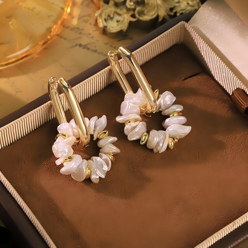 Baroque Pearl & Metal Bead Stud Earrings – 18K Gold Plated Minimalist Luxury Statement Jewelry for Women