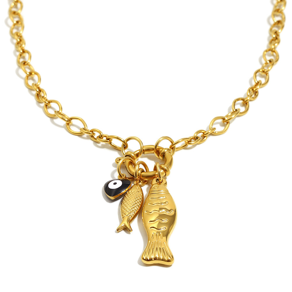 Irregular Chain Fish Pendant Necklace – 18K Gold Plated Stainless Steel Spring Clasp Boutique Jewelry for Women