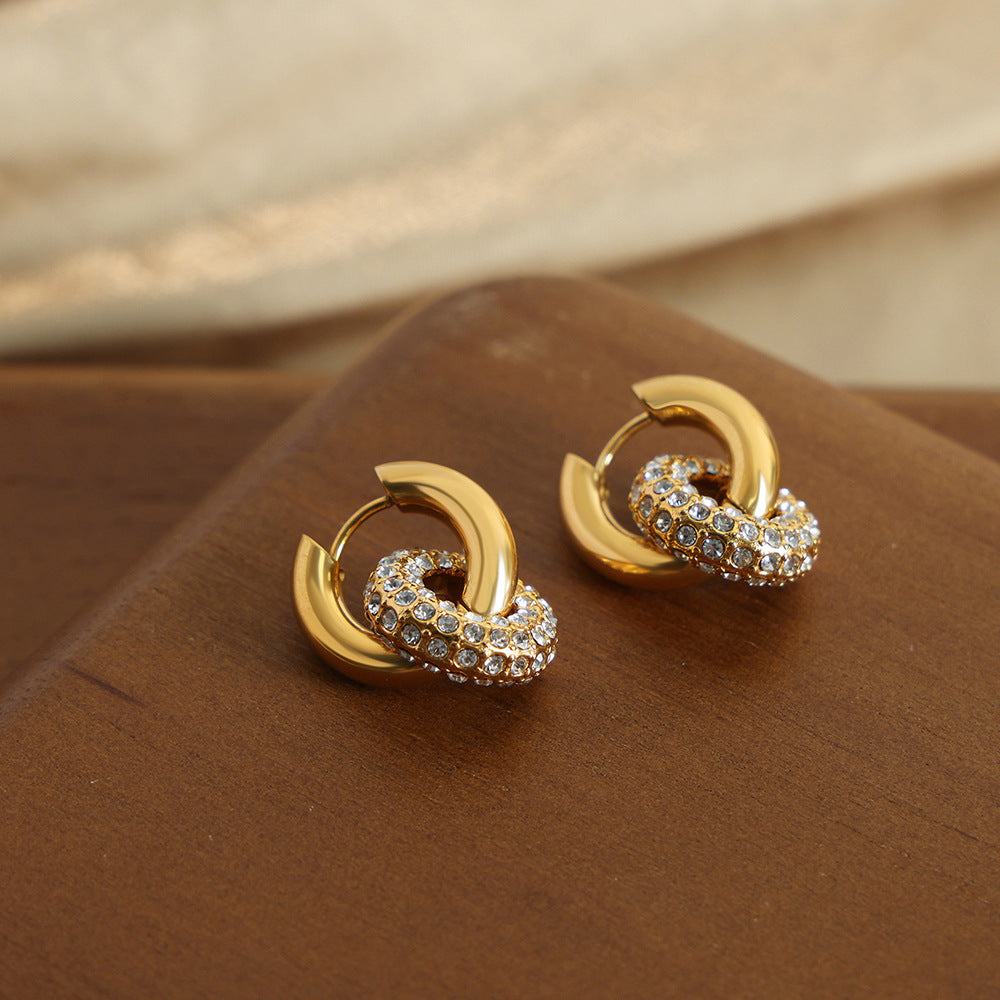 Vintage Round Crystal Earrings for Women – Gold Plated Titanium Steel Minimalist Fashion Jewelry