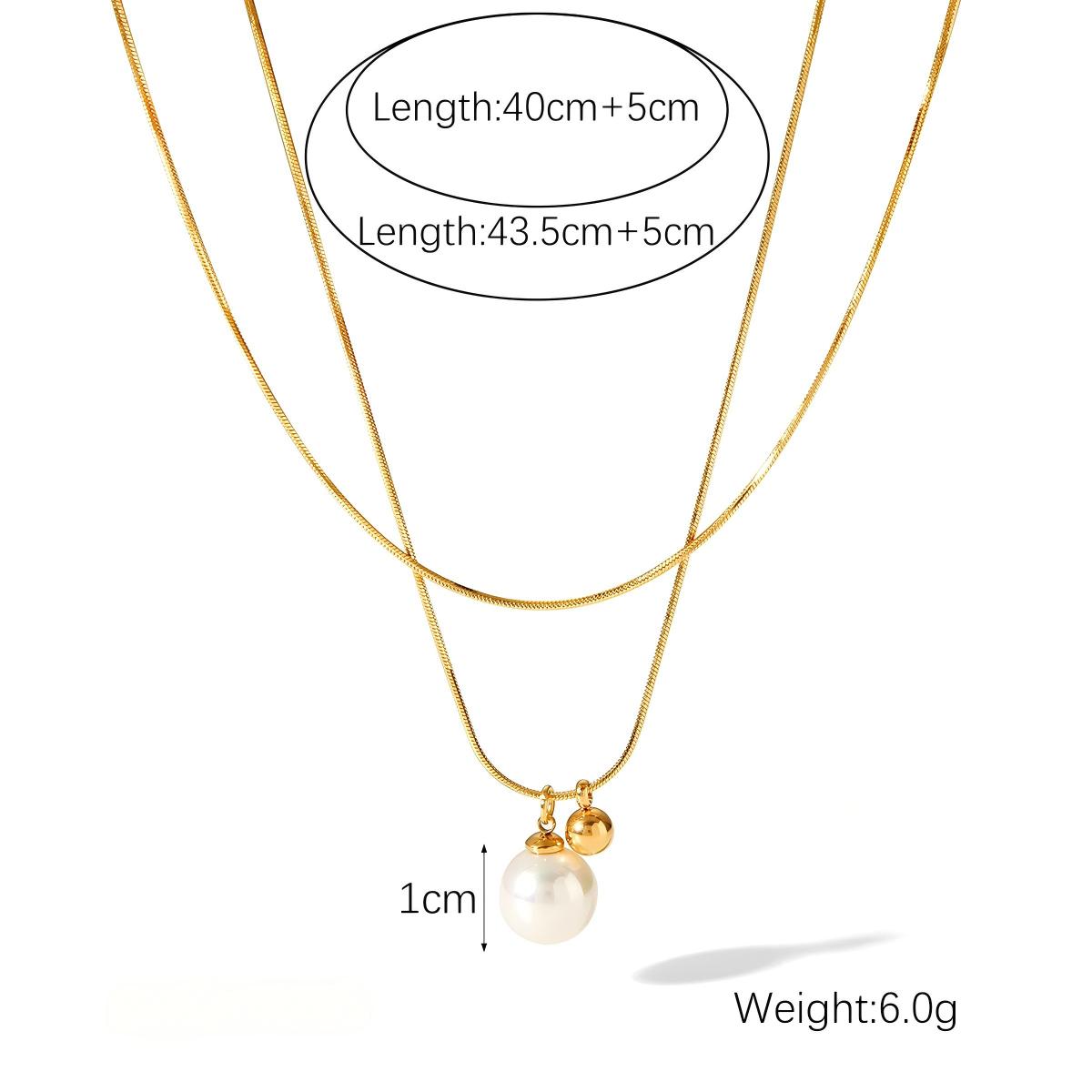 Double-Layer Pearl Pendant Necklace – 18K Gold Plated Stainless Steel Minimalist Layering Jewelry for Women