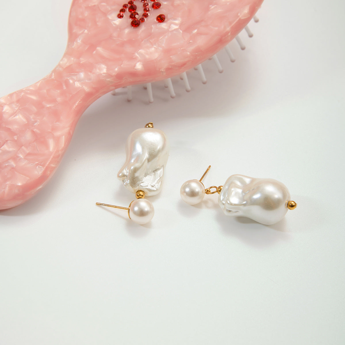 Baroque Pearl Drop Earrings – 18K Gold Plated Irregular Pearl Statement Earrings for Women