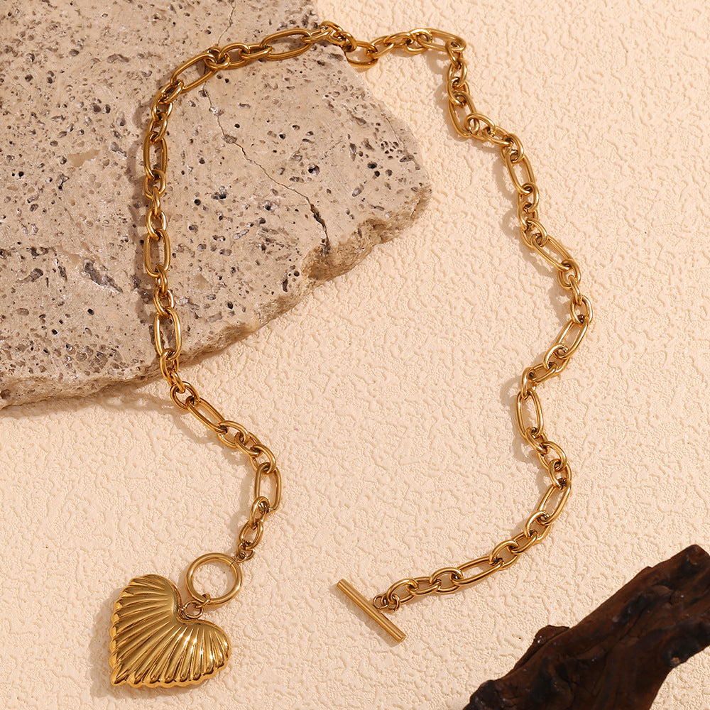 Irregular Chain Heart Necklace – 18K Gold Plated Stainless Steel OT Clasp Boutique Jewelry for Women