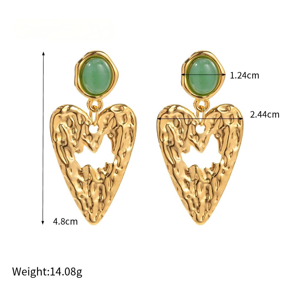 Green Heart Stud Earrings – Vintage Stainless Steel Cute Heart Jewelry for Women