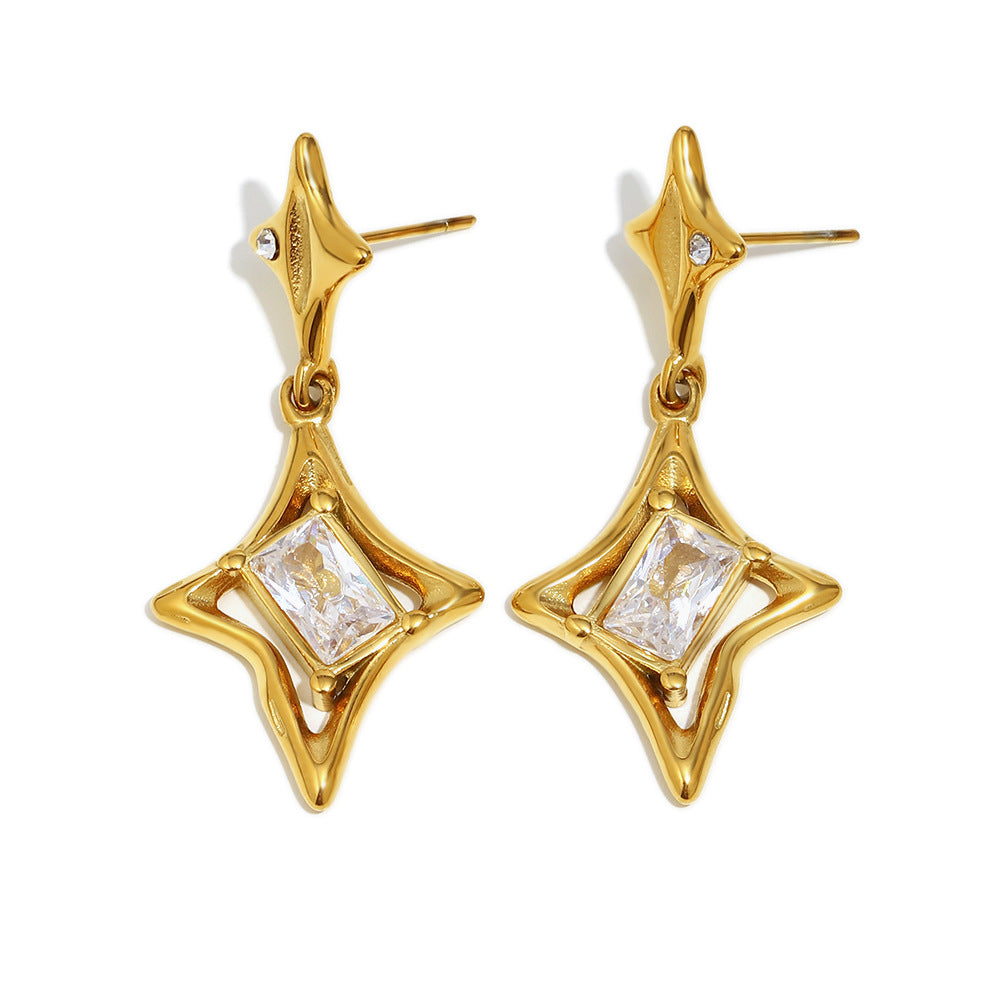 North Star Pendant Earrings – 18K Gold Plated Stainless Steel Celestial Jewelry for Women
