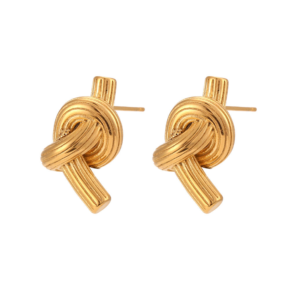 Twisted Knot Brushed Stud Earrings – Stainless Steel Minimalist Statement Jewelry for Women