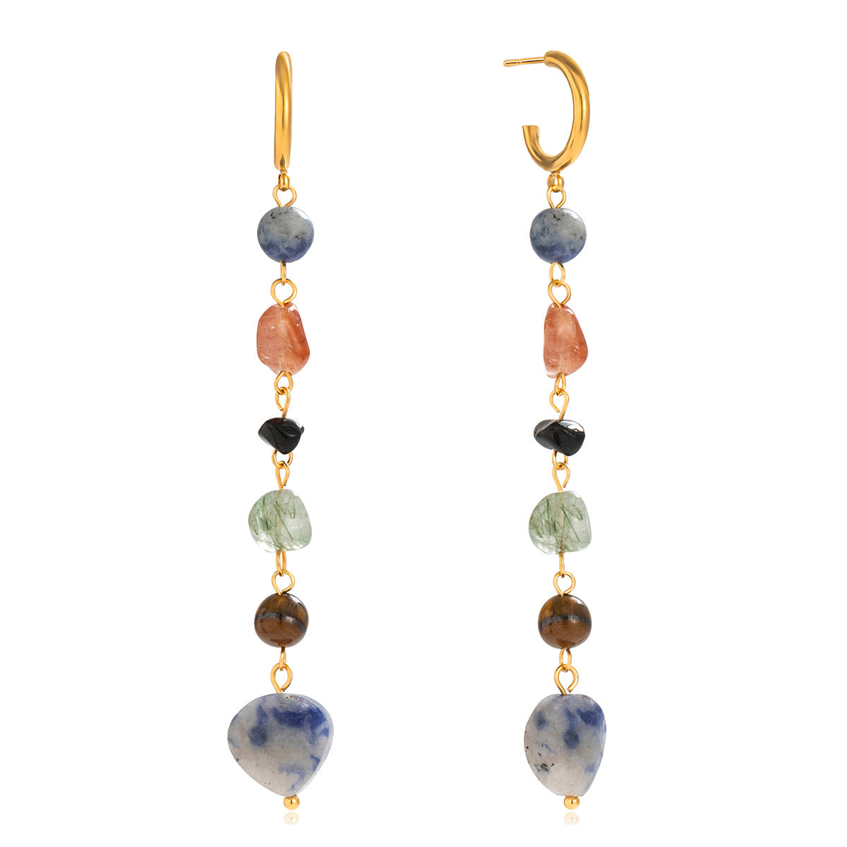 Colorful Natural Stone C Hoop Tassel Earrings – 18K Gold Plated Stainless Steel Luxury Jewelry for Women