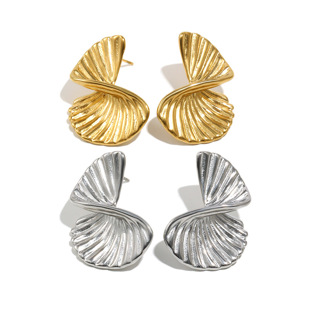 Twist Fan Stud Earrings – 18K Gold Plated Stainless Steel Minimalist Geometric Jewelry for Women