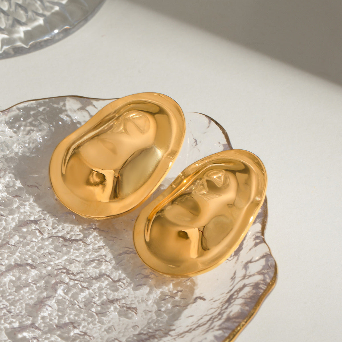 Irregular Hammered Gold Earrings – Stainless Steel Statement Earrings for Women