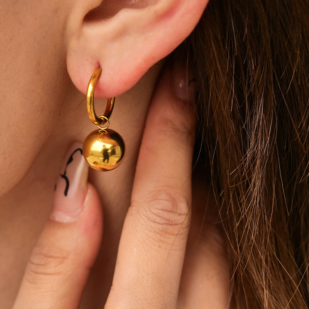 Gold Ball Drop Earrings – 18K Gold Plated Stainless Steel Minimalist Vintage Earrings for Women