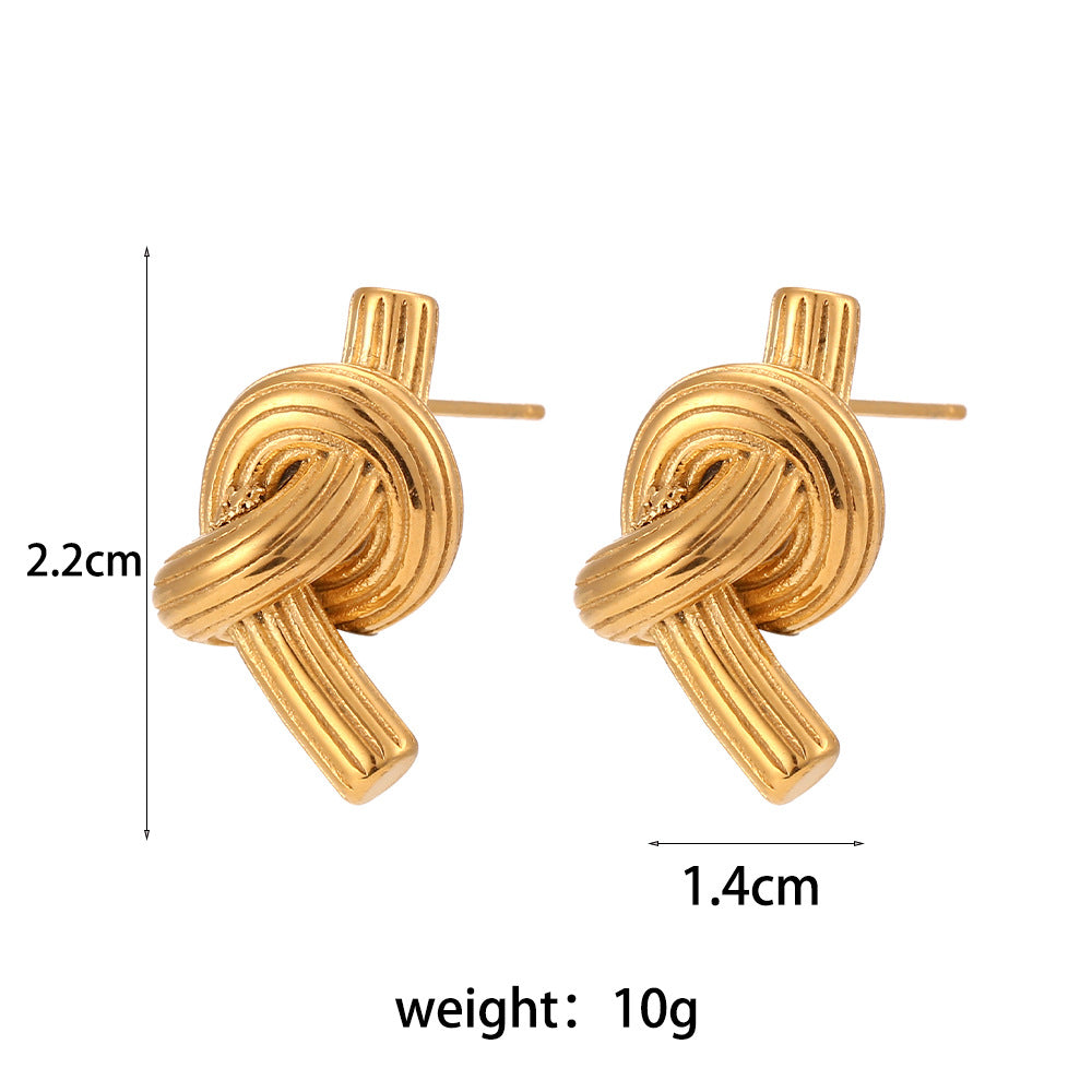 Twisted Knot Brushed Stud Earrings – Stainless Steel Minimalist Statement Jewelry for Women