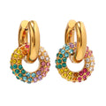 18K Gold Plated Rainbow Crystal Donut Earrings – Trendy Round Statement Jewelry for Women