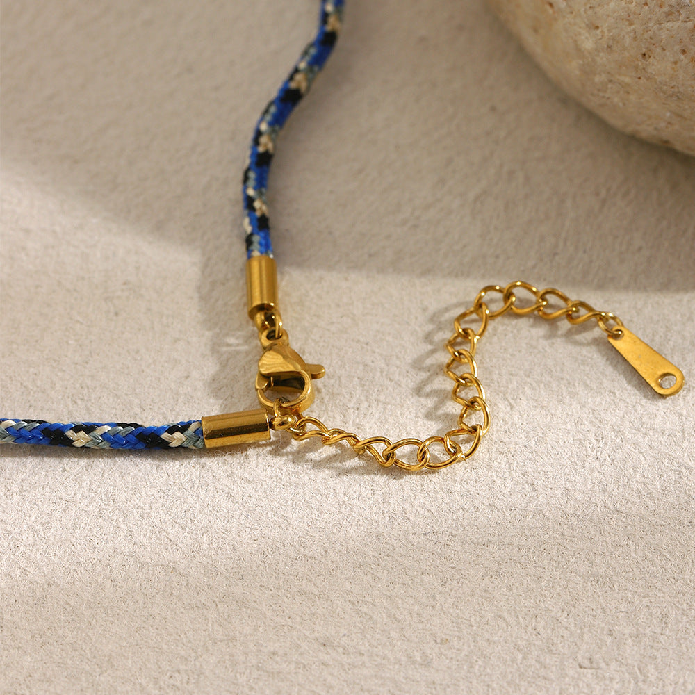 Sun Pendant Necklace with Enamel Drop – 18K Gold Plated Stainless Steel Woven Cord Boho Jewelry for Women