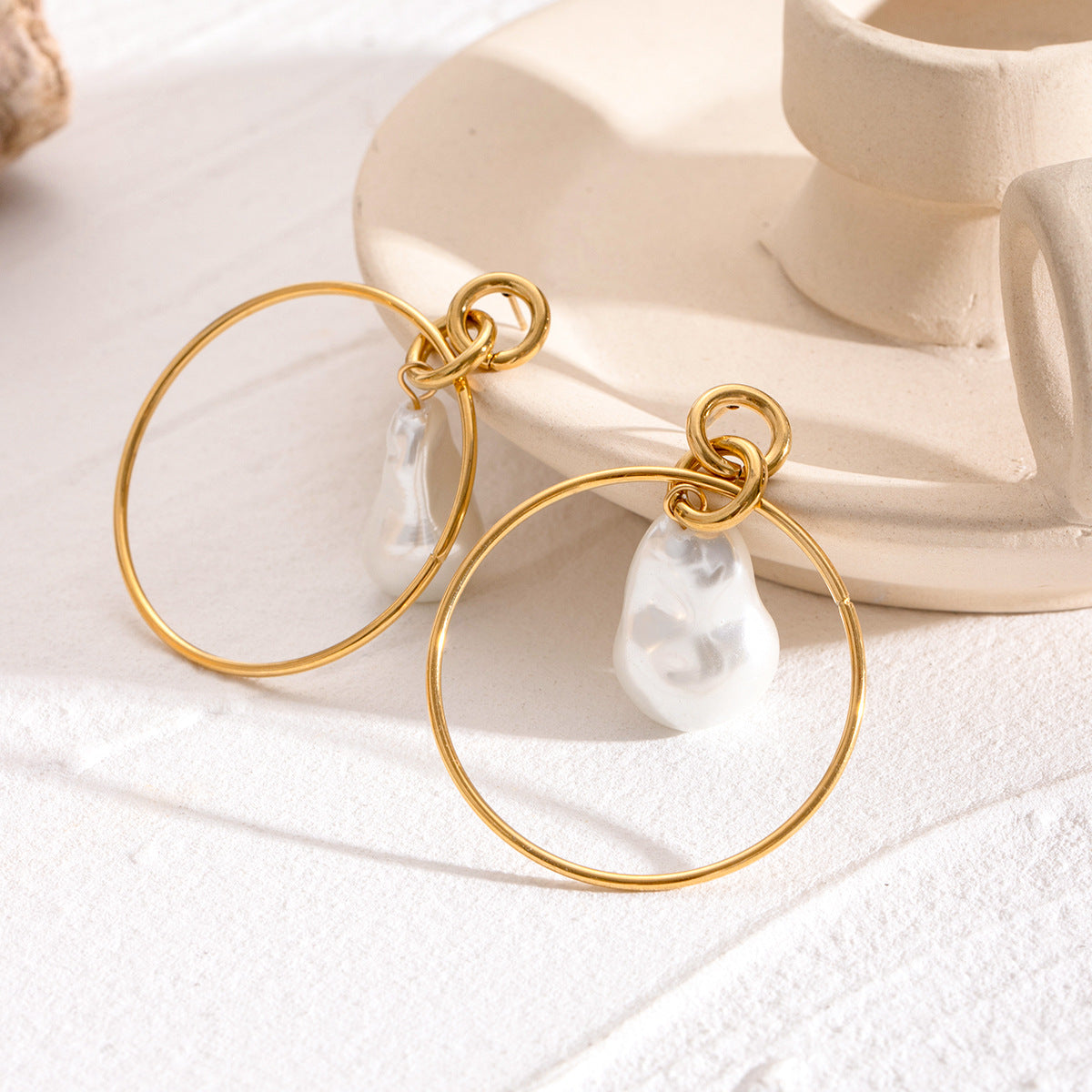 Baroque Pearl Earrings – Stainless Steel Minimalist Elegant Earrings for Women