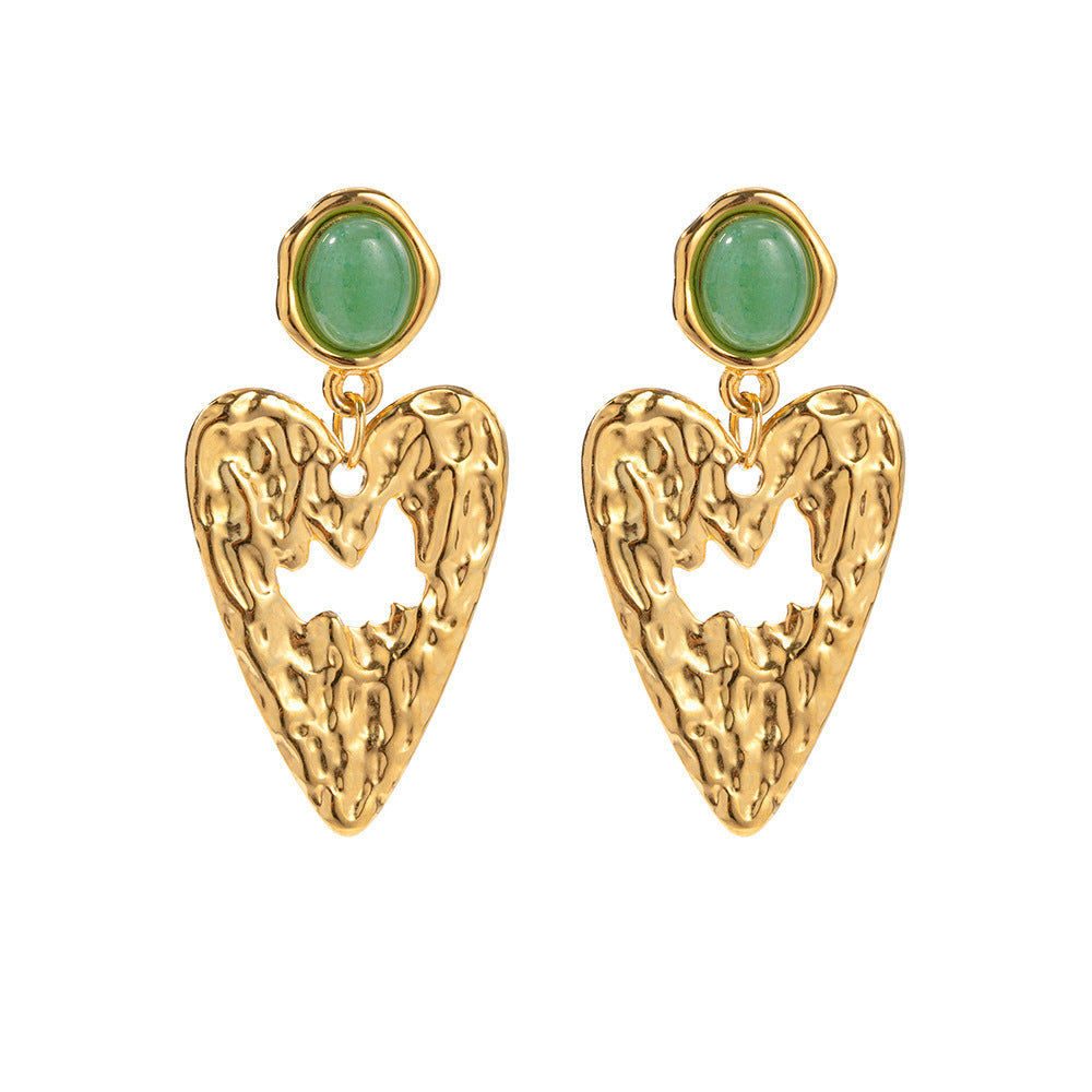 Green Heart Stud Earrings – Vintage Stainless Steel Cute Heart Jewelry for Women