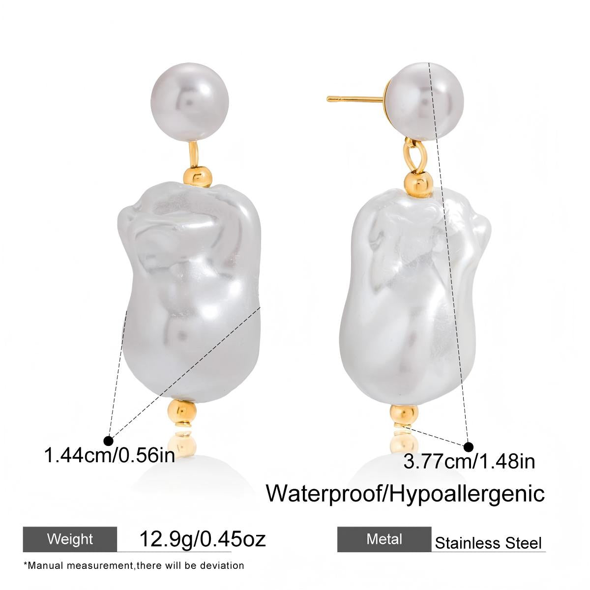 Baroque Pearl Drop Earrings – 18K Gold Plated Irregular Pearl Statement Earrings for Women