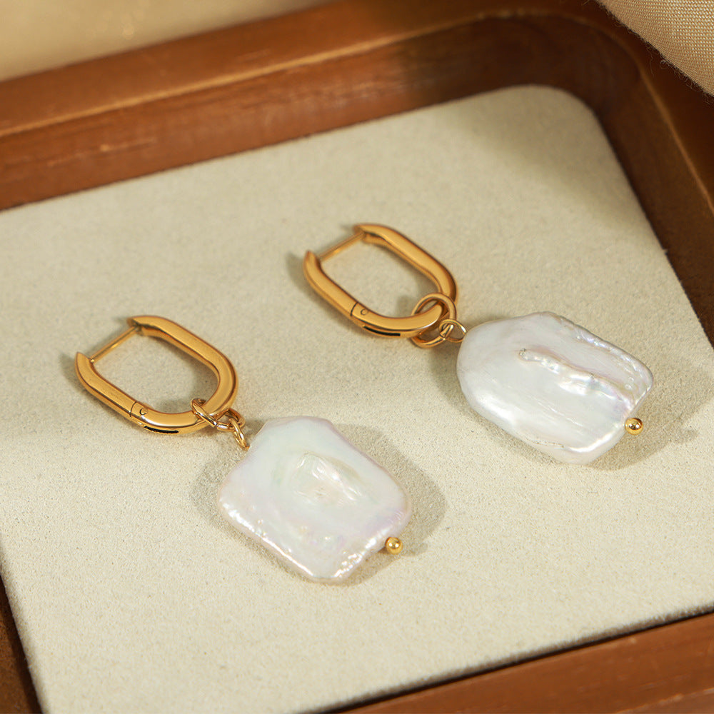 Vintage Irregular Freshwater Pearl Earrings – Gold Plated Titanium Steel Minimalist Jewelry for Women