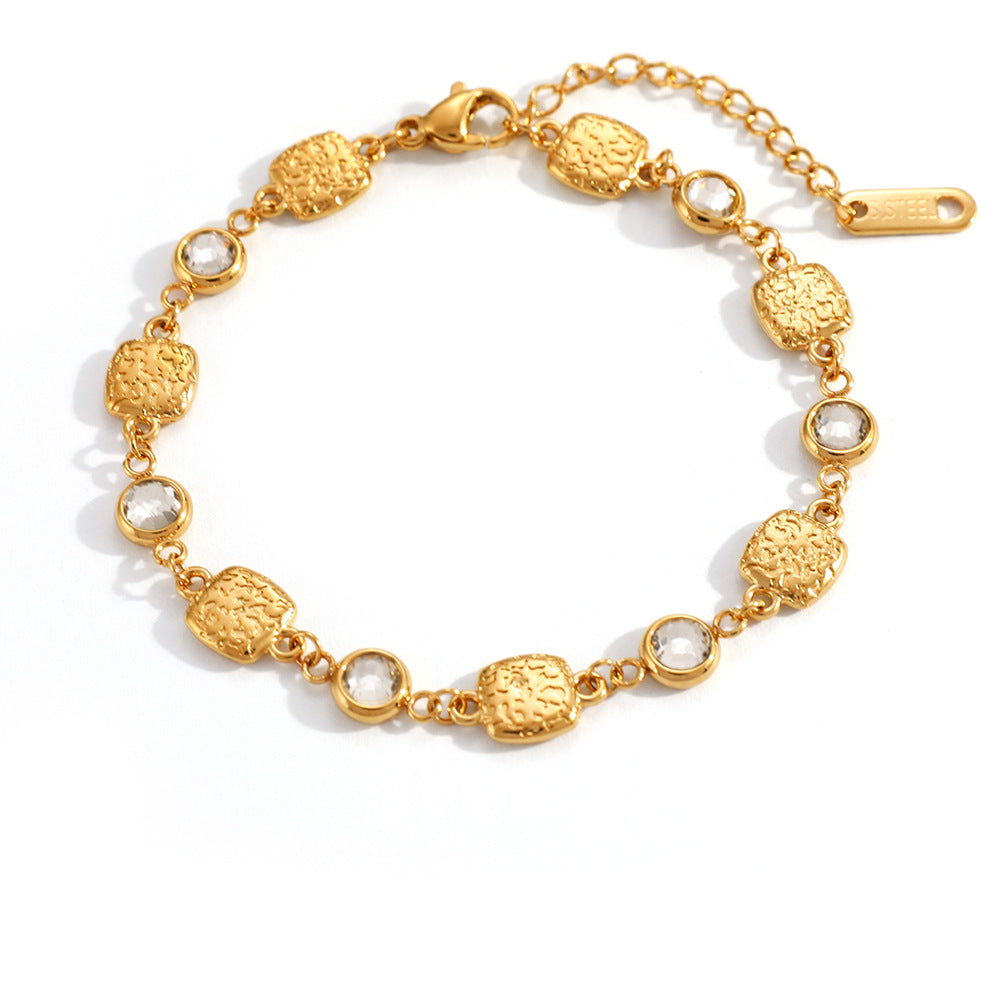 Geometric Square CZ Bracelet – 18K Gold Plated Stainless Steel Minimalist Luxury Jewelry for Women