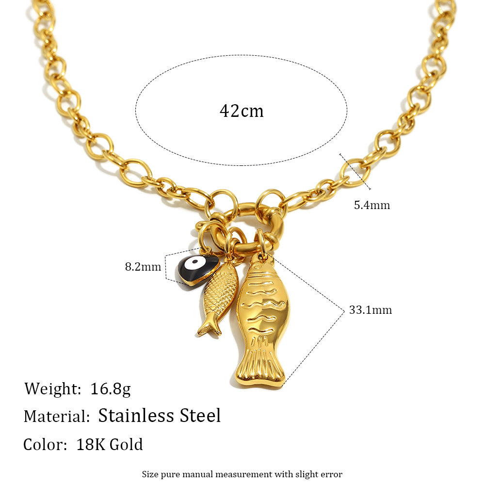 Irregular Chain Fish Pendant Necklace – 18K Gold Plated Stainless Steel Spring Clasp Boutique Jewelry for Women