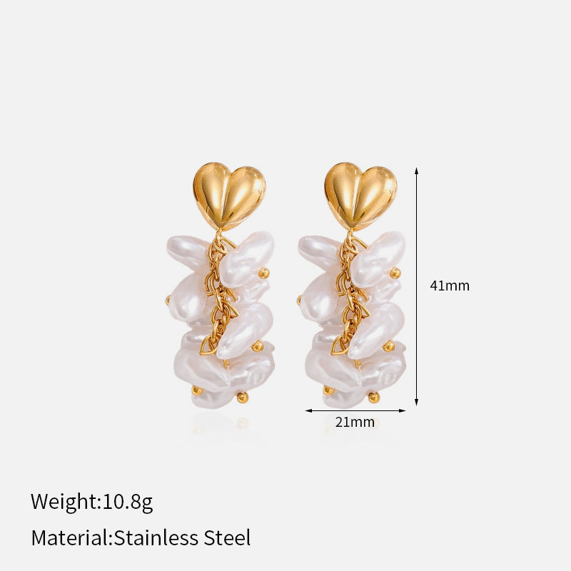 Baroque Pearl Tassel Earrings – Elegant French Style Stainless Steel Drop Earrings for Women