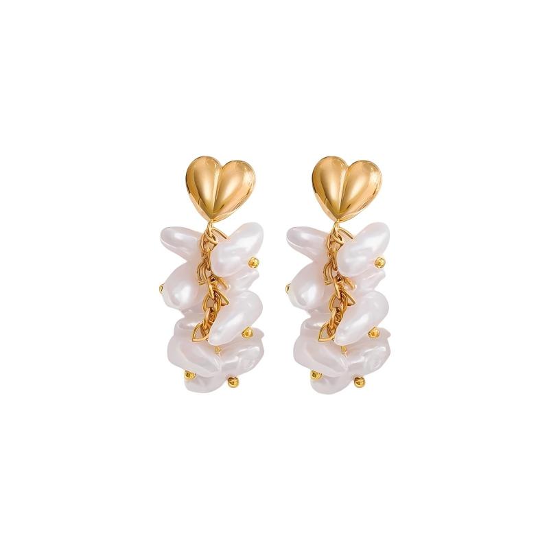 Baroque Pearl Tassel Earrings – Elegant French Style Stainless Steel Drop Earrings for Women
