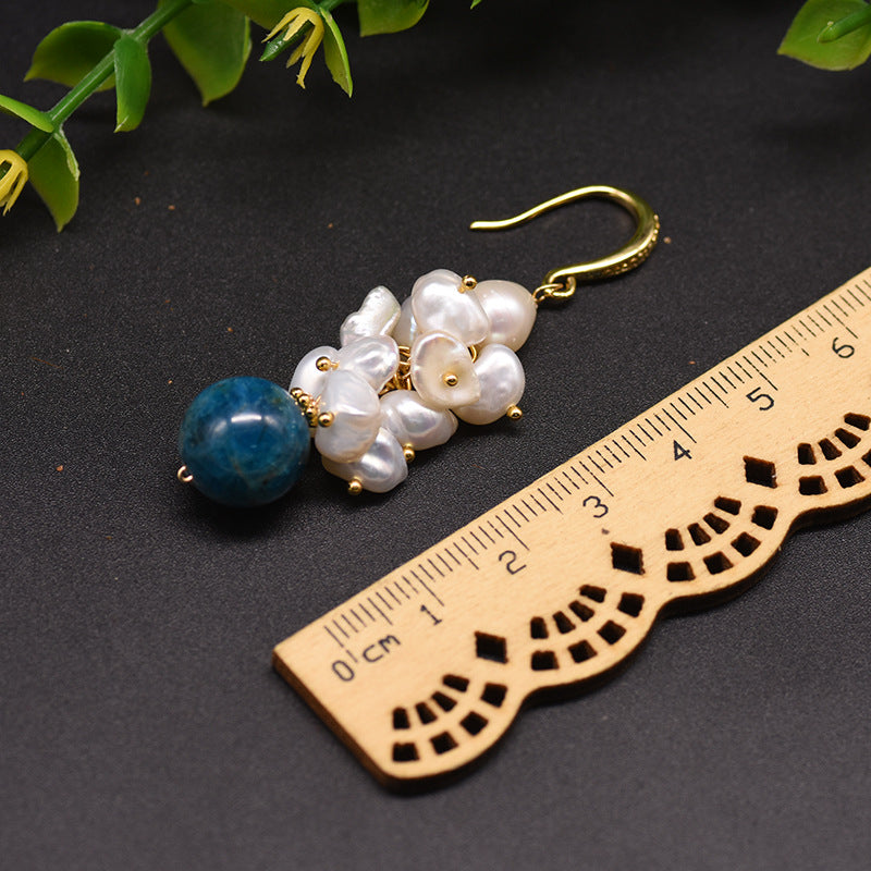 Baroque Freshwater Pearl & Kyanite Earrings – Elegant Gemstone Statement Jewelry for Women