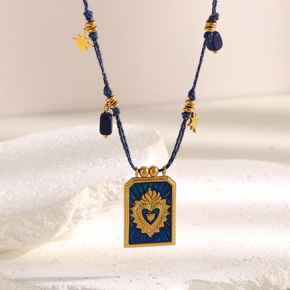 Vintage Crown Pendant Necklace – 18K Gold Plated Stainless Steel Woven Cord Boutique Statement Jewelry for Women