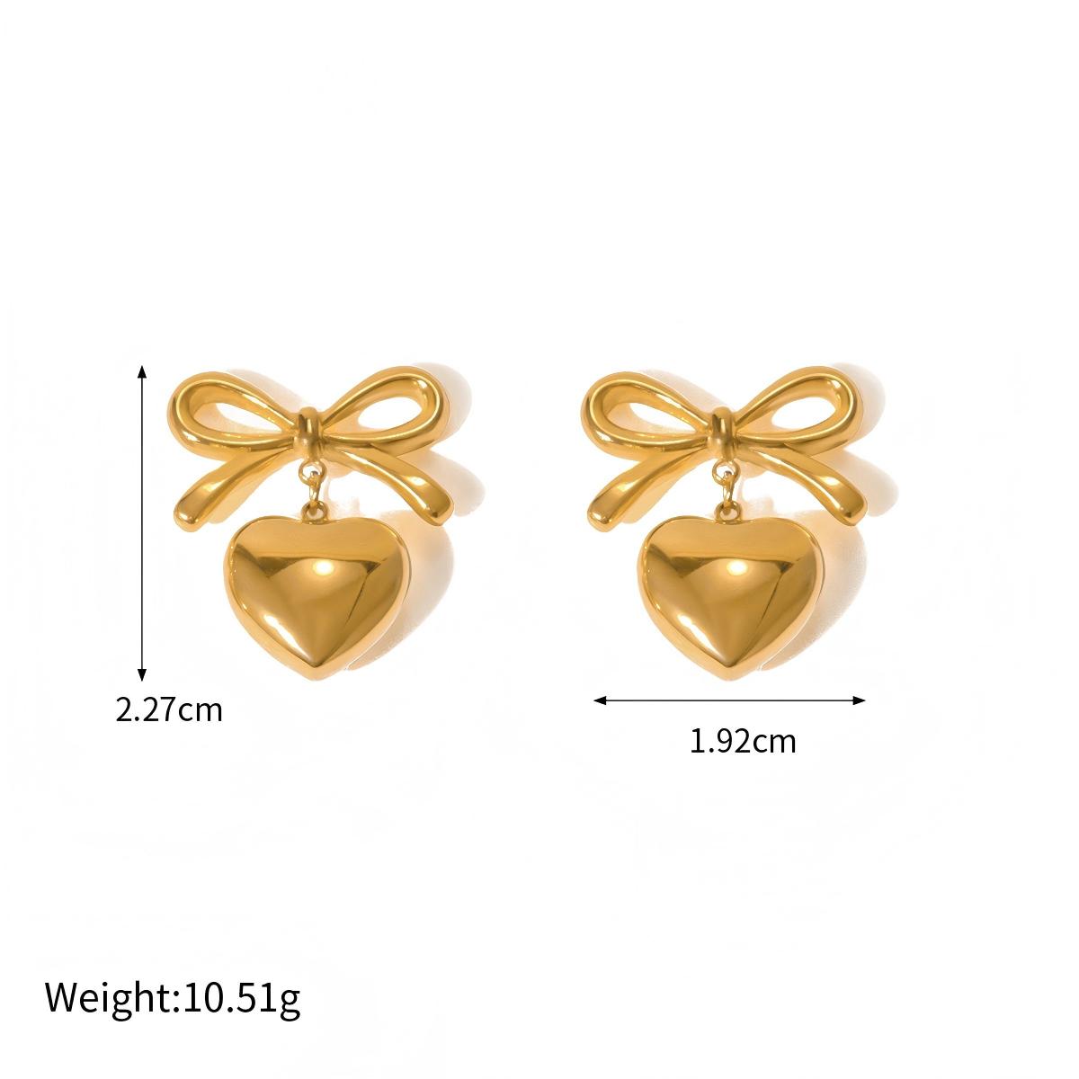 Bow & Heart Drop Earrings – 18K Gold Plated Stainless Steel Cute Statement Jewelry for Women