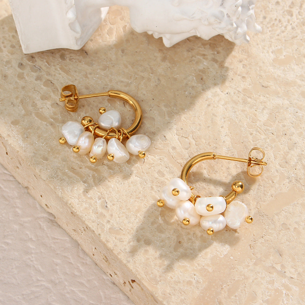 Layered Freshwater Pearl Drop Earrings – Minimalist Luxury Statement Jewelry for Women