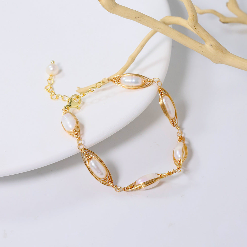 Freshwater Pearl Wire-Wrapped Bracelet – Flower-Inspired Vintage Luxe Statement Jewelry for Women