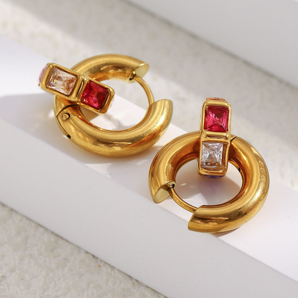 Geometric CZ Hoop Earrings – 18K Gold Plated Stainless Steel Luxury Statement Jewelry for Women