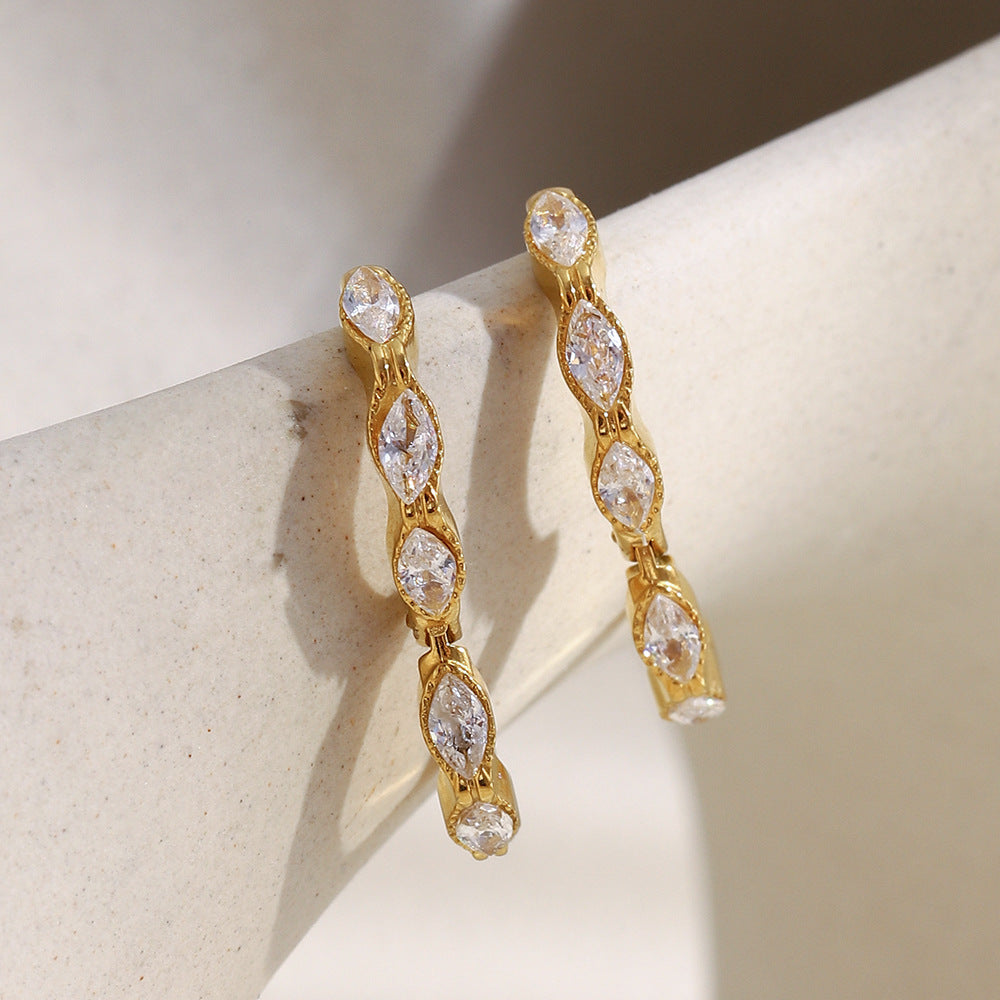 Mini Marquise CZ Hoop Earrings – 18K Gold Plated Stainless Steel Minimalist Luxury Jewelry for Women