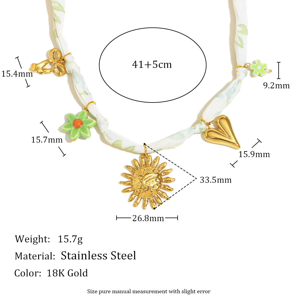 Edgy Ribbon Sun Pendant Necklace – 18K Gold Plated Stainless Steel Trendy Boutique Jewelry for Women