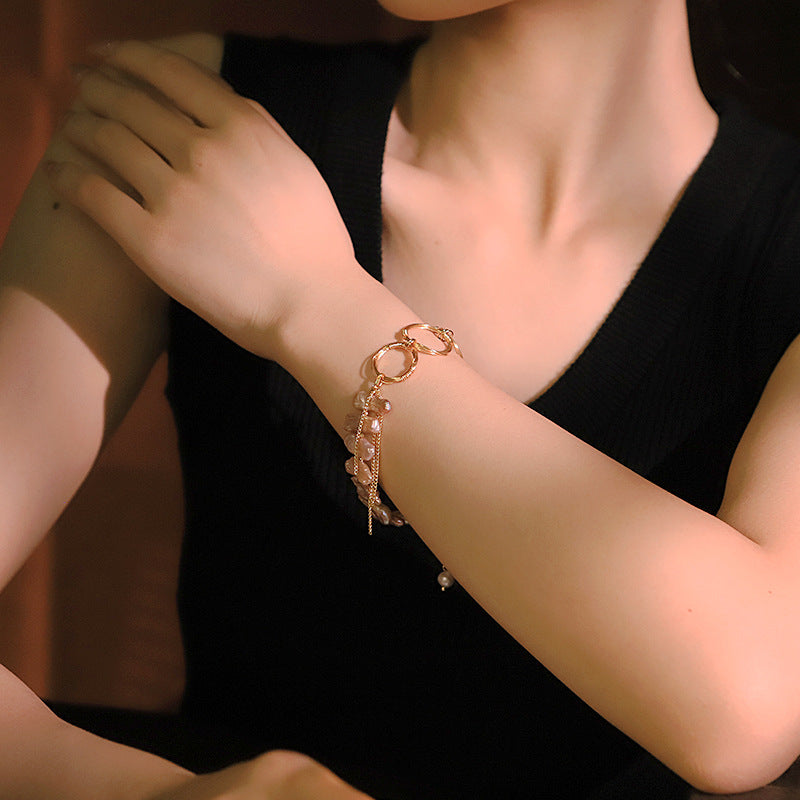 Baroque Pearl Chain Bracelet – Gold Plated Stainless Steel Minimalist Luxury Jewelry for Women