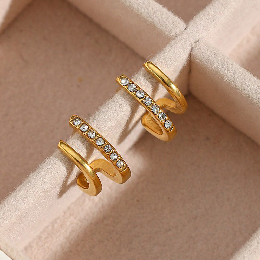 Double Layer Zircon Stud Earrings – 18K Gold Plated Stainless Steel Minimalist Luxury Jewelry for Women