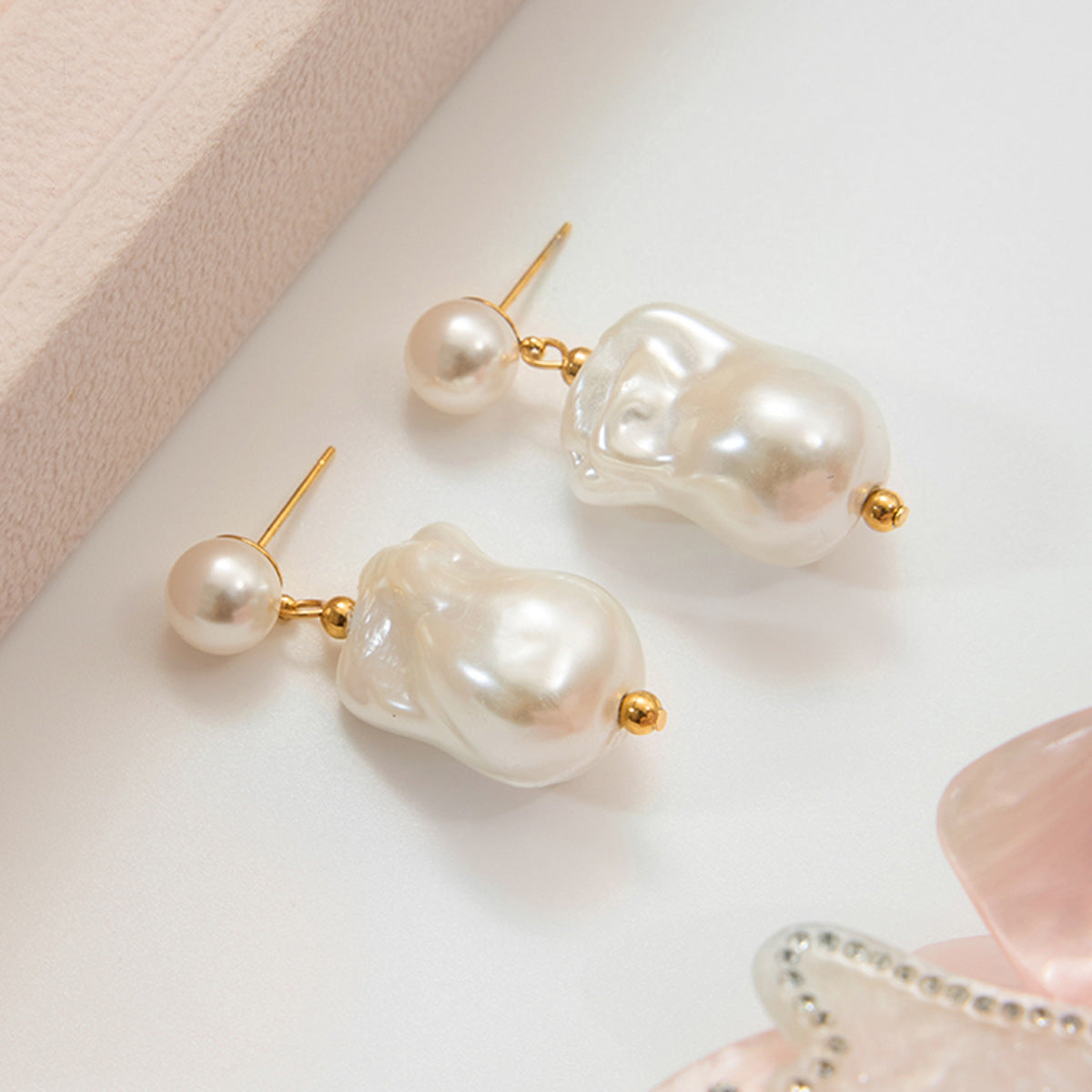 Baroque Pearl Drop Earrings – 18K Gold Plated Irregular Pearl Statement Earrings for Women