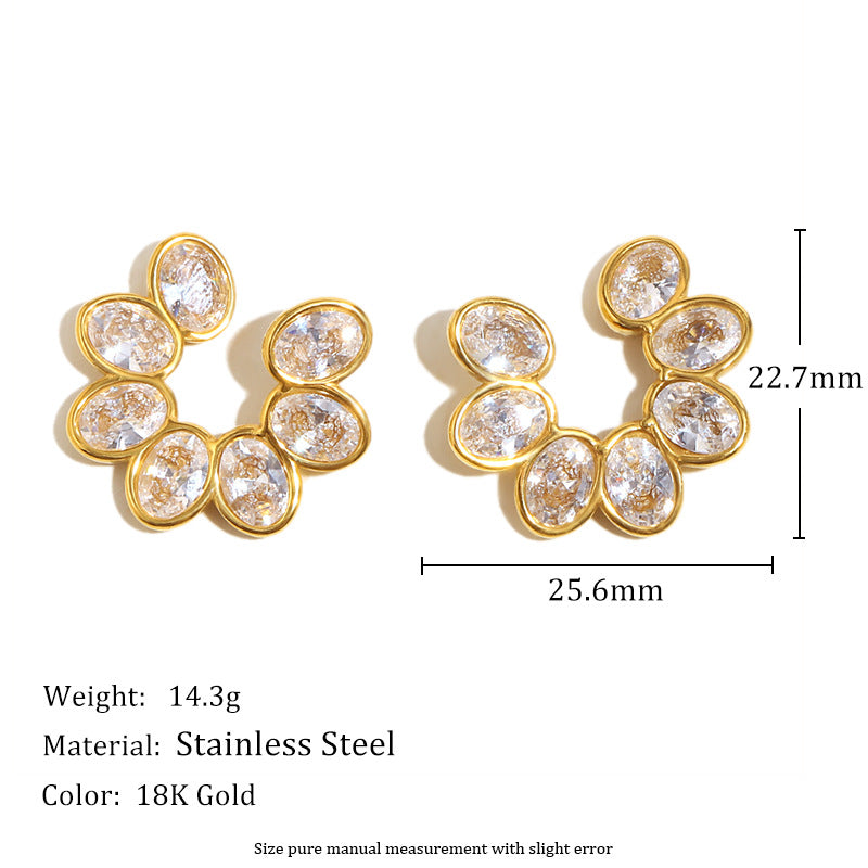 Zircon Flower Stud Earrings – 18K Gold Plated Stainless Steel Vintage Minimalist Jewelry for Women