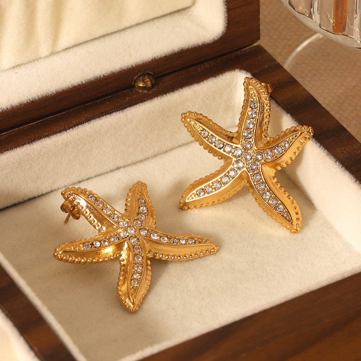CZ Starfish Stud Earrings – 18K Gold Plated Stainless Steel Ocean-Inspired Minimalist Jewelry for Women