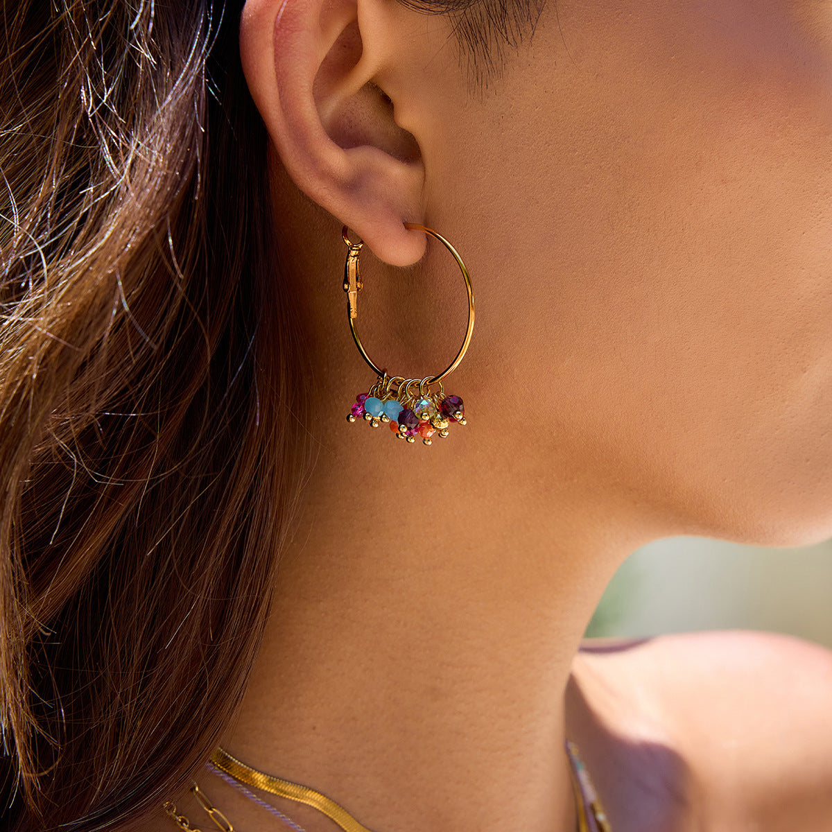 Boho Tassel Stone Hoop Earrings – Handmade Vintage Statement Earrings for Women
