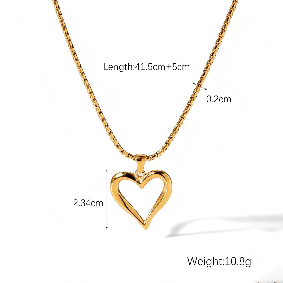 Hollow Heart Pendant Necklace – 18K Gold Plated Stainless Steel Minimalist Dainty Jewelry for Women