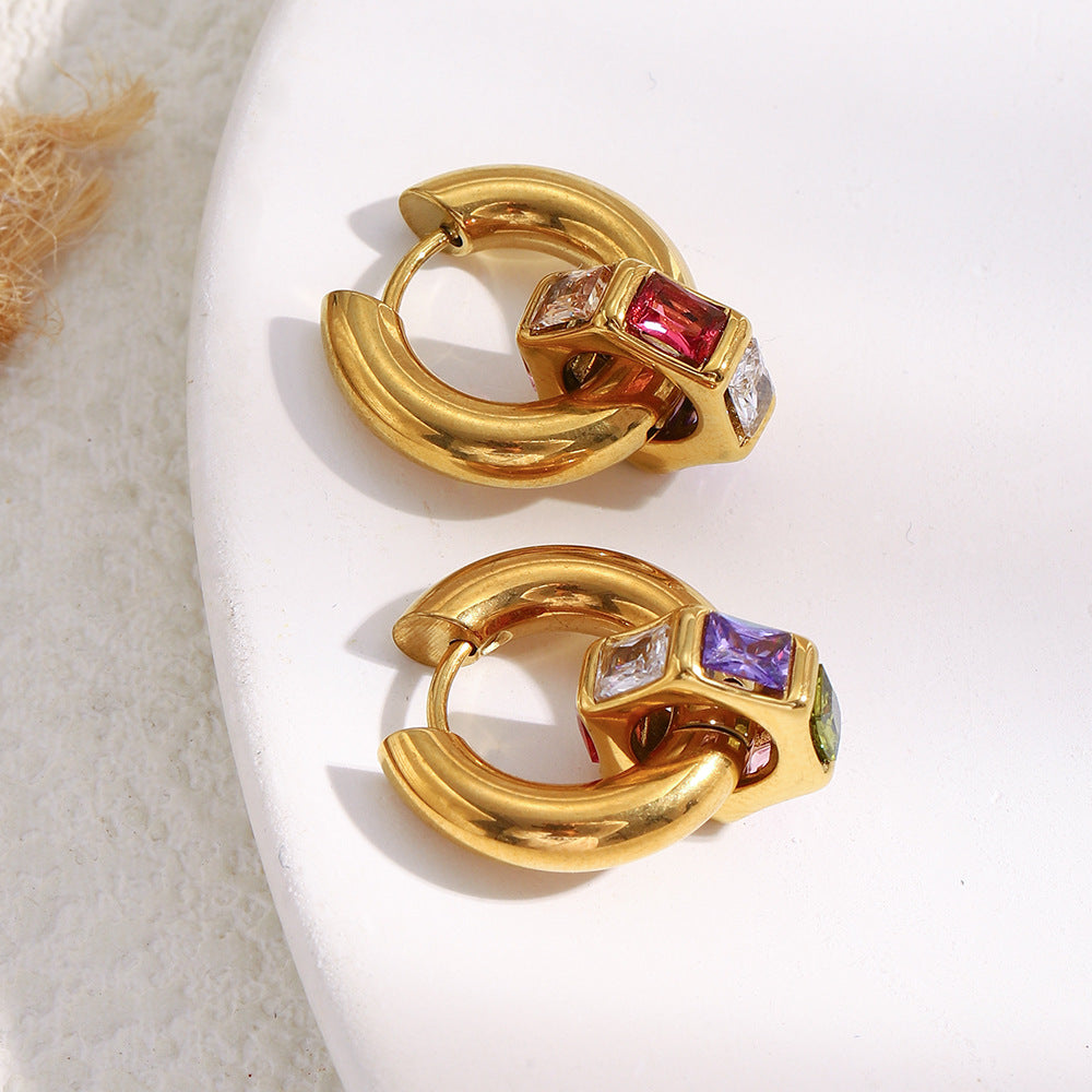 Geometric CZ Hoop Earrings – 18K Gold Plated Stainless Steel Luxury Statement Jewelry for Women