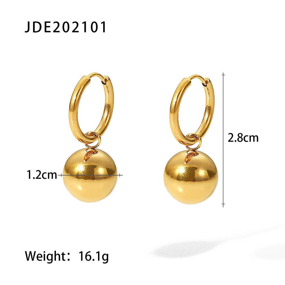Gold Ball Drop Earrings – 18K Gold Plated Stainless Steel Minimalist Vintage Earrings for Women