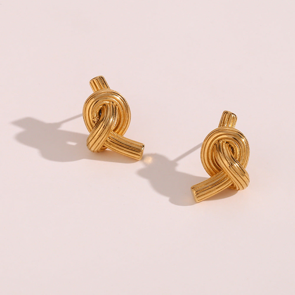 Twisted Knot Brushed Stud Earrings – Stainless Steel Minimalist Statement Jewelry for Women
