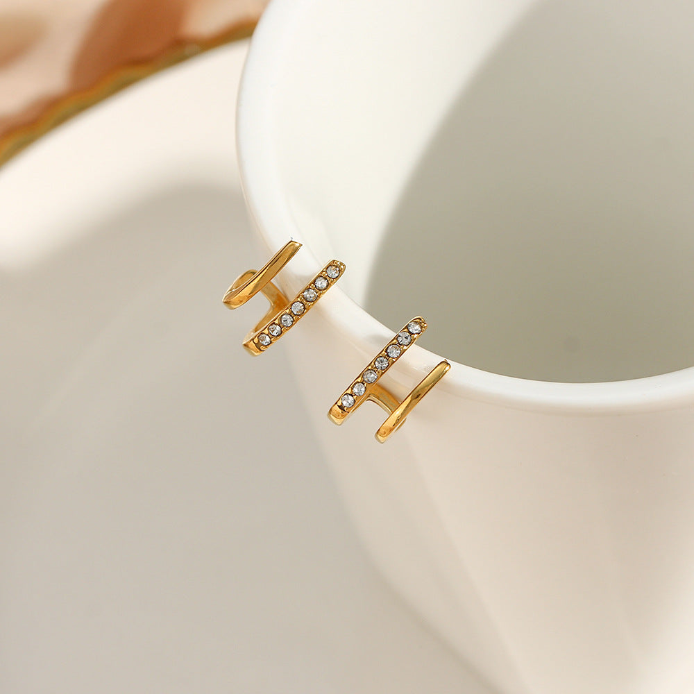 Double Layer Zircon Stud Earrings – 18K Gold Plated Stainless Steel Minimalist Luxury Jewelry for Women