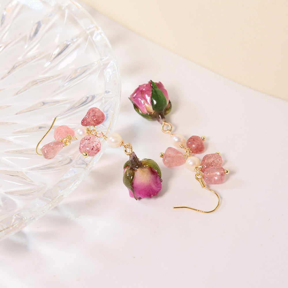 Pink Tassel Floral Earrings – Oil Painting Style Freshwater Pearl Boho Luxe Statement Jewelry